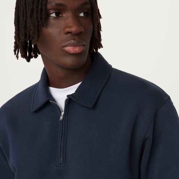 Frank And Oak The Fleece Half-Zip Sweatshirt in Deep Blue Size XXLXXL - Picture 3 of 3